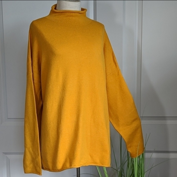 French Connection Sweater Mock Neck Long Sleeve Lightweight Yellow Orange L NWOT - Picture 1 of 8